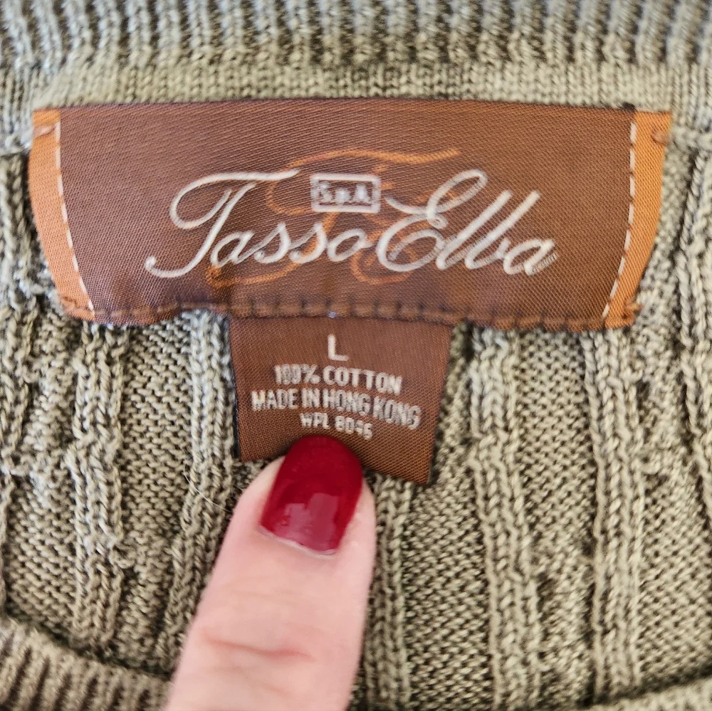Tasso Elba Vintage Men's Olive Green Knit Sweater